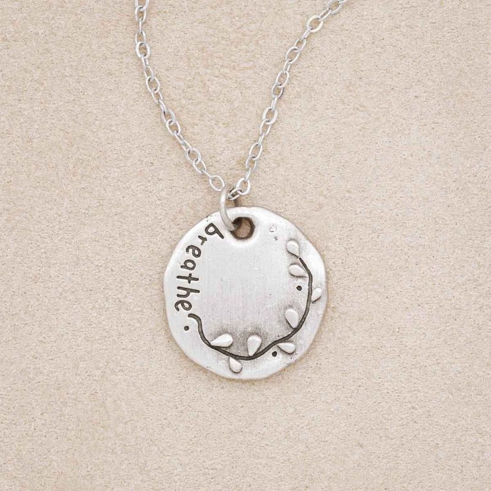 Silver Pendant Necklace with 'Breathe' Inscription